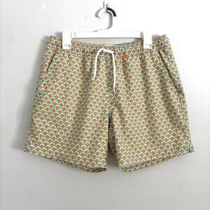 J. Crew Flex Swimwear Mesh Lined Orange and Green Geometric Board Shorts Men’s M